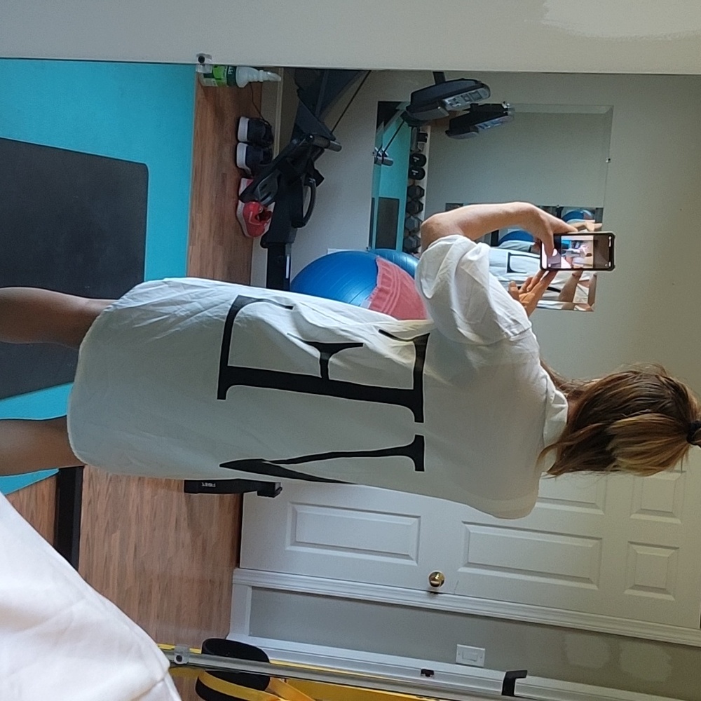 White Button-Up Shirt with Black Lettering - Picture 7 of 7